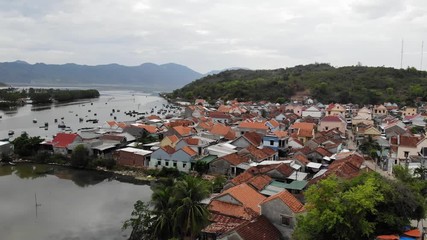 Wall Mural - Aerial of Diep Son island, Vanh Ninh, Van Phong Bay, Khanh Hoa. the Island is famous for the white sand road locate under the sea water level connecting two islands with natural scenery wild