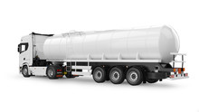Tanker Truck 3D Rendering Isolated On White Background. Side-rear View.