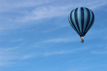 Blue Hot Air Balloon Close Up. Light and dark blue stripes