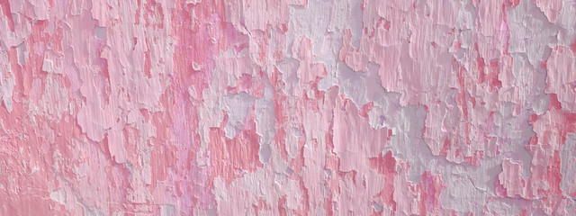 Wall Mural - old peeling pink stucco wall, long banner