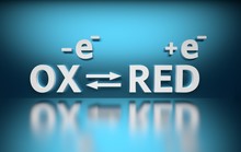 Concept Illustration With Equation Of Oz Red Chemical Reaction. Electron Transfer Simplified Scheme In Bold White Letters On Blue Background. 3d Illustration.