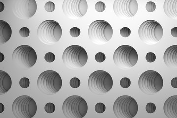 Geometric pattern with layers sheets with round circular holes. 3d illustration.