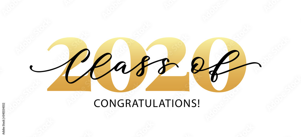 Class of 2020. Congratulations. Lettering Graduation logo. Modern calligraphy. Vector illustration. Template for graduation design, party, high school or college graduate, yearbook. - obrazy, fototapety, plakaty 