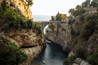 landscape a beautiful place in Italy Amalfi Furore stone bridge over the sea