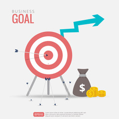 Wall Mural - Business goal or target concept. Dartboard, arrow and money symbol. Business and finance vector template illustration