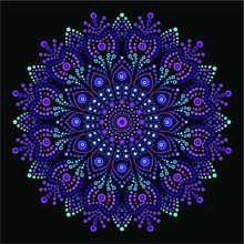 Spot Painting Point To Point. Abstract Design Of Mandala In Dot Paint Style. Aboriginal-style Dot Painting. Yoga T Shirt Design