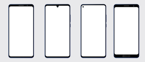 Wall Mural - realistic smartphone mockup front and back sides. mobile phone blank screen, white screen. device ui