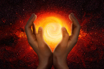 Wall Mural - hands in the starry universe