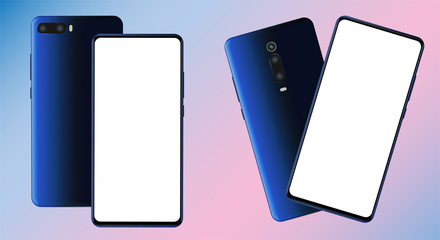 Wall Mural - realistic set of two modern smartphone mockups with blank frameless screens. template for infographi
