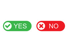 Yes And No Buttons In Green And Red Colors. Flat Design Of Correct Or Incorrect Vote Question. Wrong Or Right Answer. Vector EPS 10