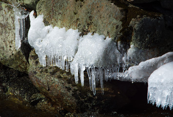 Wall Mural - Glace en bordure d'une rivière au printemps au Canada, Québec