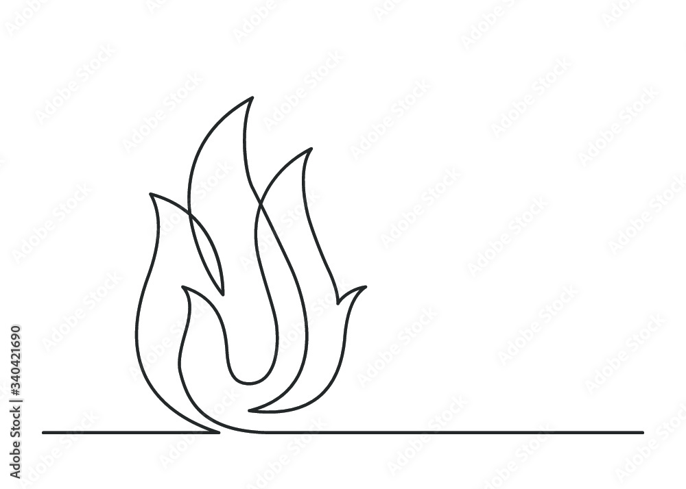 Continuous line drawing of fire on white background. Vector illustration - obrazy, fototapety, plakaty 