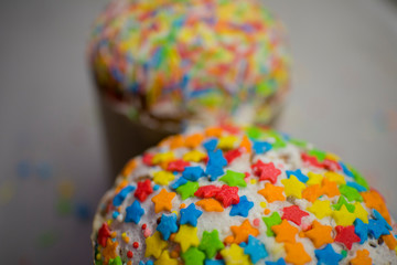 Wall Mural - two Easter buns with colorful glaze decorations on top