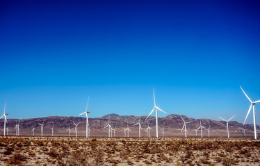 Wind Turbine Farm Generating Energy in the North American Desert Valleys