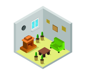 Poster - room with isometric fireplace