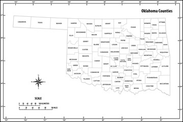 Wall Mural - oklahoma state outline administrative and political vector map in black and white