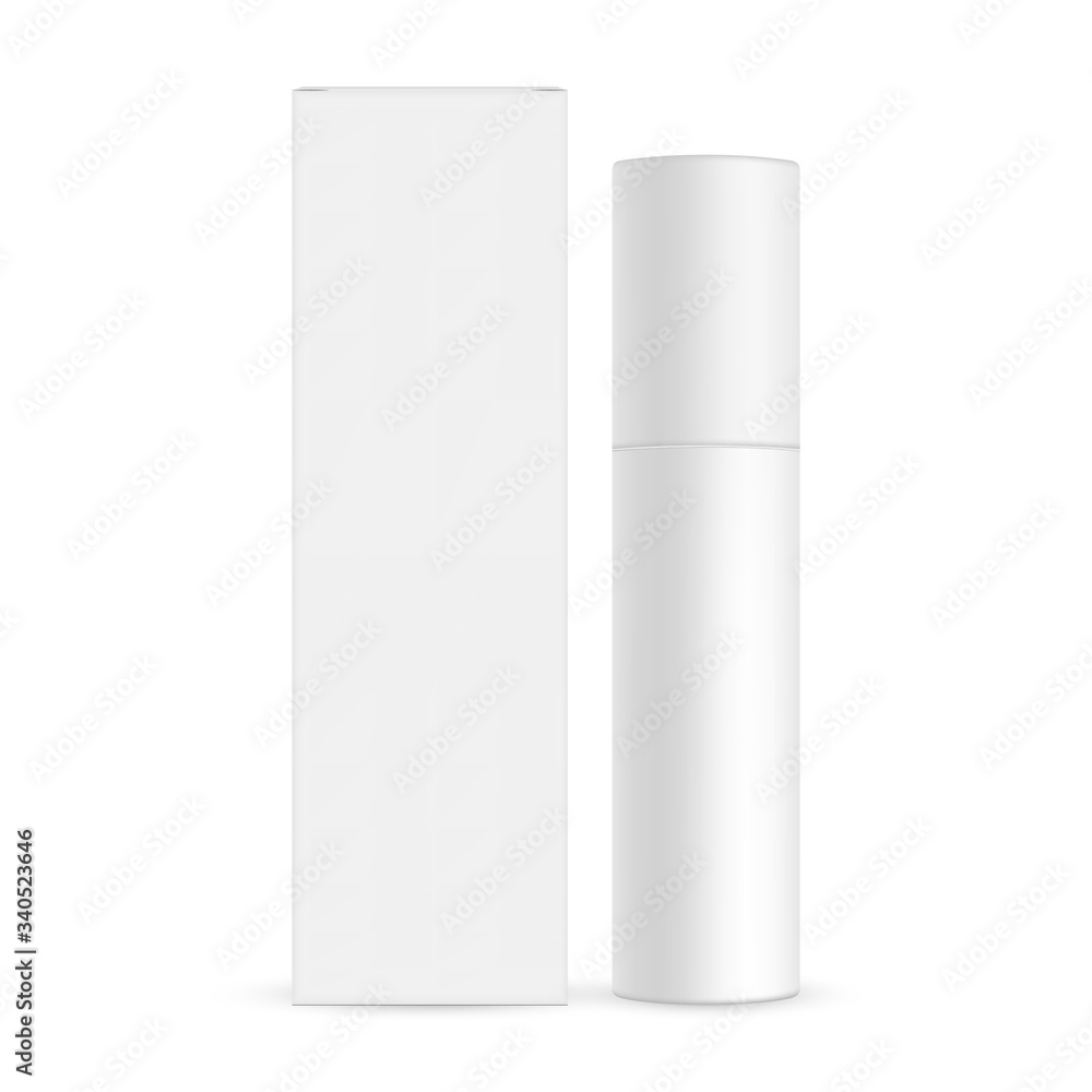Blank cosmetic bottle with paper box mockup isolated on white ...