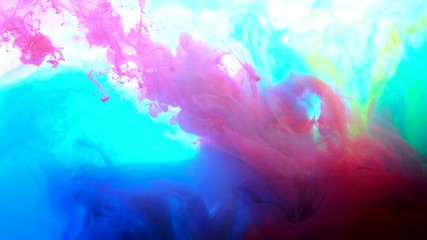 Wall Mural - 4K ,Color paint drops in water , abstract color mix , drop of Ink color mix paint falling on water Colorful ink in water, 4K footage,
