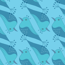 Seamless Abstract Pattern With Blue Birds