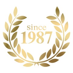 Wall Mural - year 1987 gold laurel wreath vector isolated on a white background