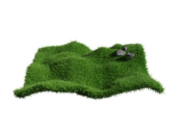 Aufkleber - grass field landscape, low polygon landscape with grass field isolated on white