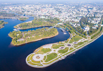 Aerial view of  city of  Kursk  with Volga river at sunny day