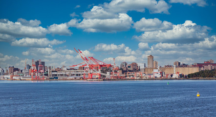 Sticker - Red and white shipping cranes on the industrial coast of Halifax, Nova Scotia