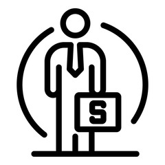 Wall Mural - Man with a suitcase of money icon. Outline man with a suitcase of money vector icon for web design isolated on white background