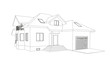 Vector wireframe perspective of stylish modern house exterior. 3D vector model of cottage isolated on white background.