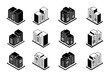 © Surachat Khongkhut - Company icons set, 3D buildings vector collection on white background, Perspective modern construction