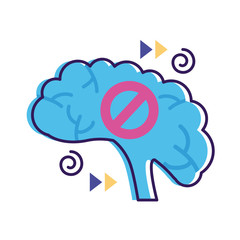 Poster - brain with denied symbol mental health flat style