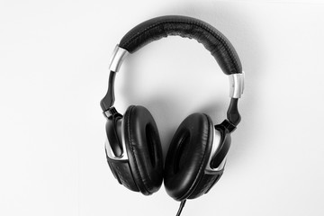 gray headphones on a white background, music, sound