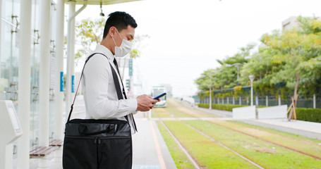 Sticker - man use smartphone with mask