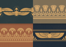 Set Of Four A Seamless Vector Illustration Of Egyptian National Ornament On The Various Background