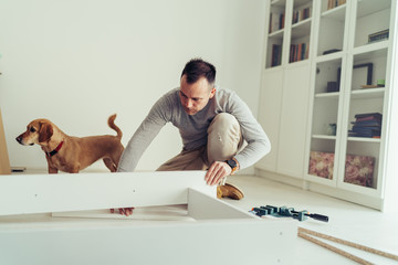 Wall Mural - Man and his dog making new furniture