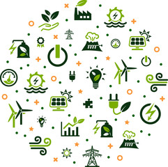 renewable / alternative energy vector illustration. concept with icons related to green electricity 