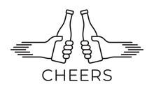 Vector Black Line Icon Two Hands Holding Bottle And Giving Cheers