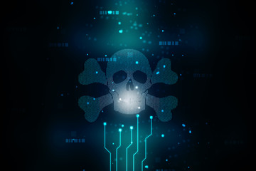 Sticker - 2d rendering Digital skull and crossbones on binary code