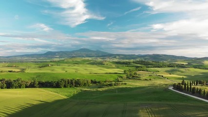 Wall Mural - Amazing Italy aerial landscape, typical tuscany aerial landscape. Aerial video over amazing Tuscany landscape, with winding road with cypresses. 
