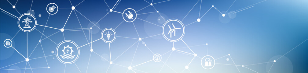 electricity / energy vector illustration. concept with connected icons related to energy transmissio