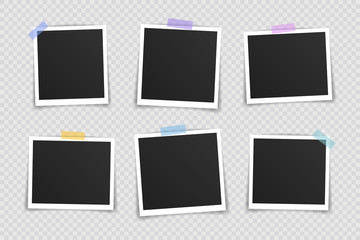 Wall Mural - vector photo frame mockup design. super set photo frame on sticky tape isolated on transparent backg