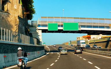 Canvas Print - Motorcycle and cars on road in Italy reflex