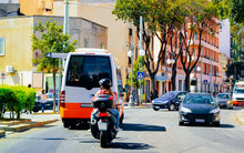 Street View On Road With Cars Scooter Shuttle Bus Cagliari Reflex