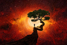 Man Under A Tree In Front Of The Universe