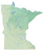 High resolution topographic map of Minnesota with land cover, rivers and shaded relief in 1:1.000.000 scale.