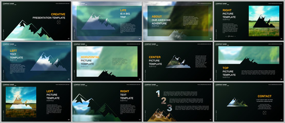 Wall Mural - Presentations design, vector templates. Background for tourist camp, nature tourism, camping. Aadventure design concept. Multipurpose template for presentation slide, flyer leaflet, brochure cover.
