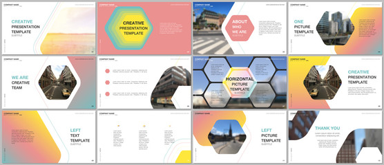 Minimal presentations design, portfolio vector templates with hexagonal design background, hexagon style pattern. Multipurpose template for presentation slide, flyer leaflet, brochure cover, report.