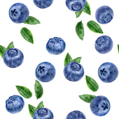 Wall Mural - Blueberry hand drawn watercolor illustration. Seamless pattern.
