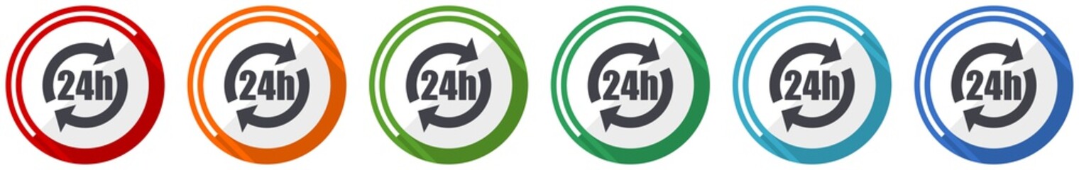 Poster - 24h icon set, flat design vector illustration in 6 colors options for webdesign and mobile applications
