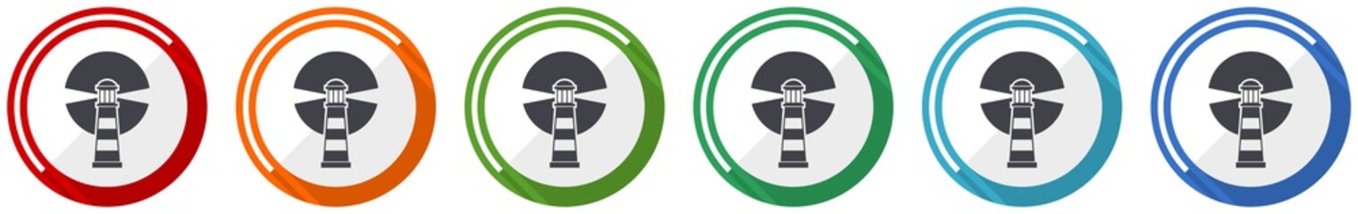 Aufkleber - Lighthouse icon set, navigation, sea flat design vector illustration in 6 colors options for webdesign and mobile applications